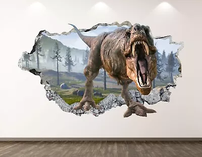 Wild Dinosaur Wall Decal Decor 3D Smashed T-Rex Sticker Poster Kids Room BL380 • $19.95