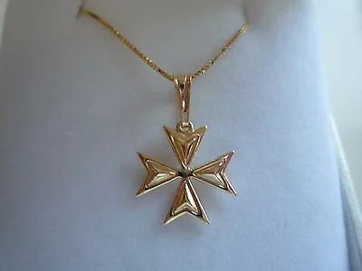 New Yellow Gold Box Chain 18  + Maltese Cross Knight Of Malta Pendant • £36.61