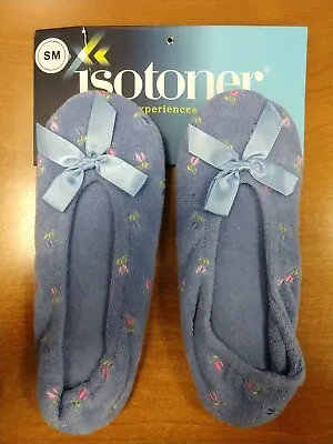 Isotoner Women's Embroidered Terry Ballerina Slippers SMALL Perwinkle Blue- E10B • $13.50