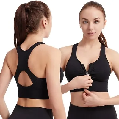 Sports Bra Women High Impact Zipper Front Closure Padded Yoga Bra Shockproof Top • £12.99