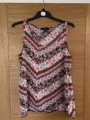 Ladies Summer Vest Top Size 14 Primark Pink Black Floral Loose Fit • £6.99