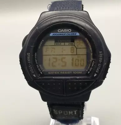 Vtg Casio Jog & Walk Calorie Watch Men 45mm Digital 1265 JC-20 Broken Backlight • $44.99