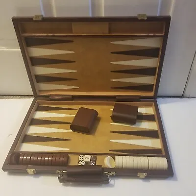 Vintage 1970s Suitcase Briefcase Backgammon Set Brown Cream • $99.99