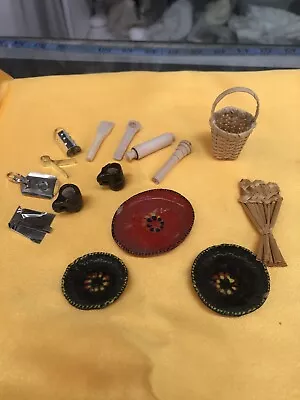 Dollhouse Miniature Mexican Pottery & Utensils Wood Metal Ceramic Lot • $7.99