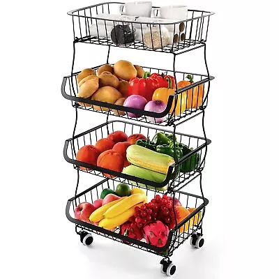 Fruit Vegetable Storage Basket 4 Tier Stackable Metal Wire Storage Baskets W... • $56.97