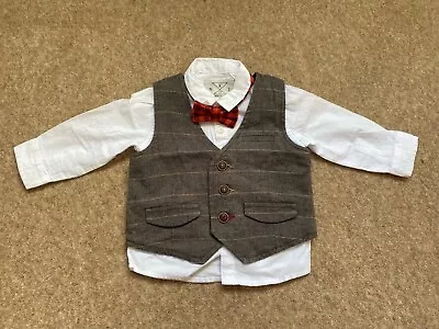 Next Baby Boy 6-9 Months Occasion Wear Outfit Shirt Waistcoat Bow Tie Set • £15