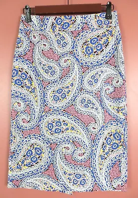 SK18306-J. CREW Women No.2 Lightweight Cotton Pencil Skirt Multicolor Paisley 00 • $18.29