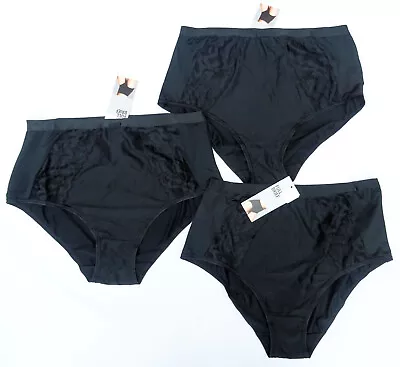 M & S  3 Pair  FULL BRIEFS KNICKERS SIZE 20  BLACK WILD BLOOMS   MARKS SPENCER • £12.99