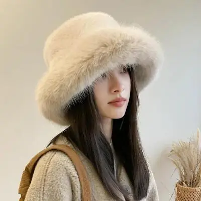 Womens Real Rabbit/Rex Fur Hat Bowler Hat Warm Beanie W Fox Fur Brim • $16.99