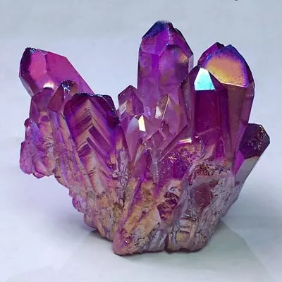 Natural Aura Purple Quartz Crystal Titanium Cluster Chakra Stone Specimens Reiki • $11.68