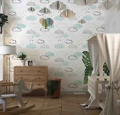 3D Cartoon Clouds Vector Wallpaper Wall Mural Removable Self-adhesive 37 • $225.25