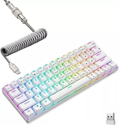 RK ROYAL KLUDGE RK61 60% Mechanical Keyboard Swappable Red Switch Wireless White • $116.95