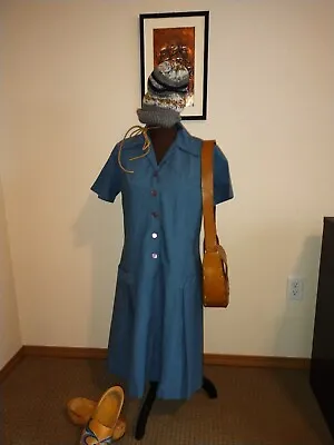 60's Women's Vintage Sky Blue Cotton Scooter Dress With Kick Pleats Medium • $30