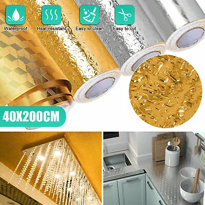 40x200cm Kitchen Oil-Proof Wall Sticker Self Adhesive Waterproof Aluminum Foil • $8.98