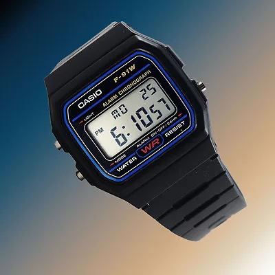 Casio F91W-1 Digital Watch 7 Year Battery Blue Black Microlight Classic New • $32.95