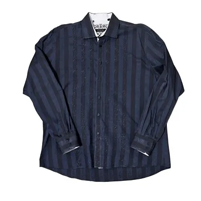 Zagiri Button-Up Shirt Men's 3XL Long Sleeve Blue Striped Spread Collar Cotton • $15.99