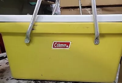 W•Vintage 1970's Coleman Yellow Cooler/Ice Chest Picnic Style Handles • $38.95
