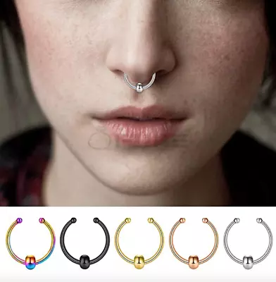 Fake False Nose Rings Clip Horseshoe Hoop Ring Stainless Steel Body No Piercing • £2.99