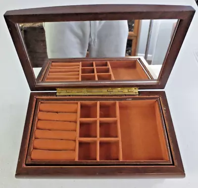 Vintage Wooden Jewelry Box With Mirror • $21.99