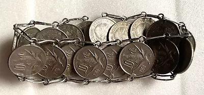 Vintage MEXICAN COIN BRACELET Charm (10 Centavos 1978) Sterling Silver Links. • $19.99