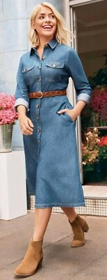 £19.99 • Buy Ladies Denim Midi Dress Shirt Long Sleeve Cotton Holly Willoughby Must Have M&S