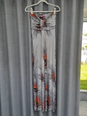 £2.45 • Buy Ladies Dove Grey Long Bandeau Strapless Maxi Summer Dress Peacock Size S/M 10 12