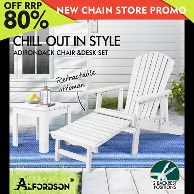 ALFORDSON Adirondack Chair Table 2PCS Set Wooden Outdoor Furniture Beach White • $119.79