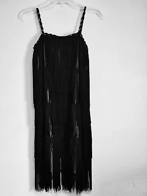 90's Fredricks Of Hollywood Black Fringe Flapper Dress Sequine Straps • $39.99