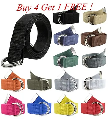 Canvas Web D Ring Belt Silver Buckle Military Style For Men & Women • $6.75