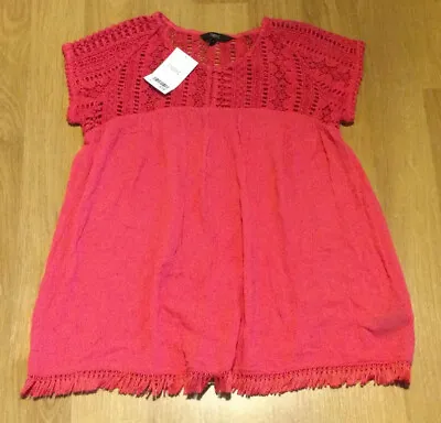 £12 • Buy NEXT Women's Top Pink Crochet Neckline Fringe Detail Size 8