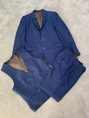 Slaters 165 Blue Slim Fit 3 Piece Suit - Jacket & Waistcoat 38S Trousers 32S • £20
