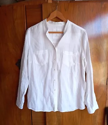 M&S MARKS & SPENCER Blouse Top Shirt Linen White Grandad Style Size UK 16 VGC • £22.99