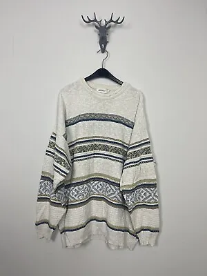 Vintage 90s Knit Jumper Winter Warm Cartouche Abstract Cosby Pullover Size Large • £13.99