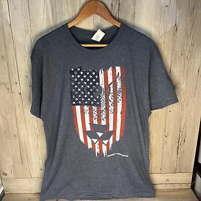 Massey Ferguson Distressed U S Flag Eagle Tee Shirt Size Large Adult BlueishGrey • $14.95