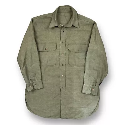 Vintage US Military Army Combat Field Shirt Wool Button Up Brown Green Militaria • $39.99