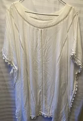 Seafolly Kaftan Top Womens Size MWhite Sheer Swim Cover Up Tasselled Trim • $15