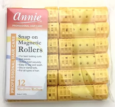 BRAND NEW ANNIE #1223 YELLOW 12ct MEDIUM SNAP ON MAGNETIC ROLLERS 3/4  DIAMETER • $6.49