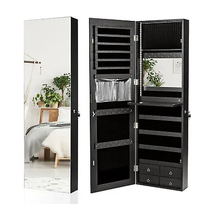 Mirror Jewelry Cabinet 96 LED Lights Wall Door Mounted Armoire W/ Makeup Rack • $118.99
