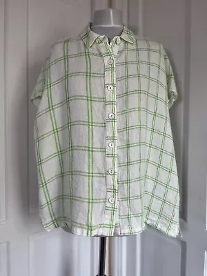 Sahara 100% Linen Patched Check Boxy Shirt Apple Green White Size M/L BNWT • £39.99