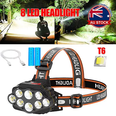 8LED T6 Headlamp 650000LM Headlight Torch Rechargeable Flashlight Work LightAU Z • $14.98