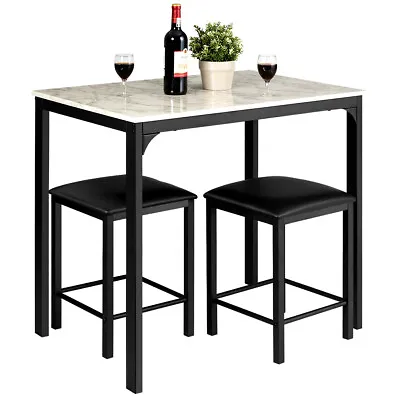 $139.95 • Buy 3PC Dining Table And Chairs Set Steel Bar Stools Coffee Table Chair Kitchen Pub