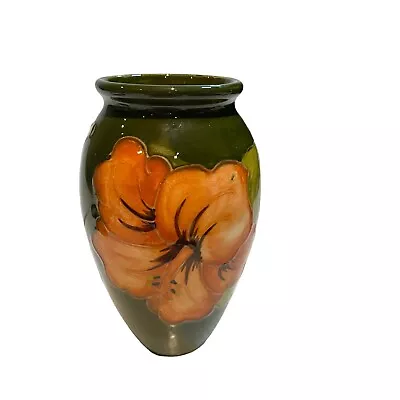 Vintage Moorcroft Pottery Coral Hibiscus Green 4  Vase • $69.50