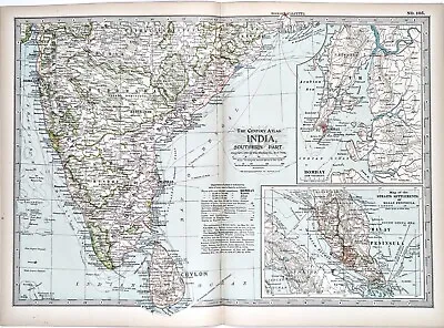 1899 India Map ORIGINAL Southern Sri Lanka Ceylon RAILROADS STEAMSHIPS Bombay • $22