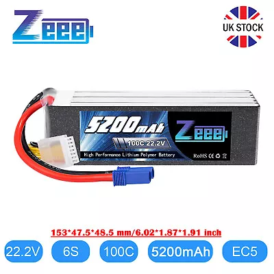 Zeee 6S LiPo Battery 22.2V 100C 5200mAh EC5 For RC Car Truck Airplane Quad FPV • £74.99