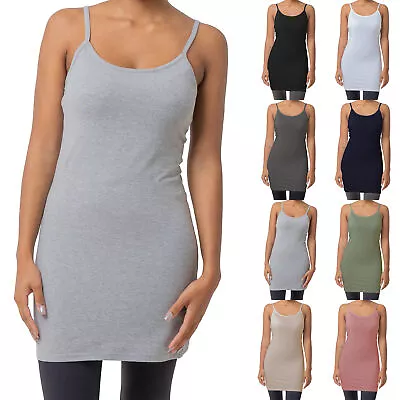 Ladies Vest Top Cami Long Line Top Soft Cotton Rich Elastane Stretch Size 8-22 • £6.99