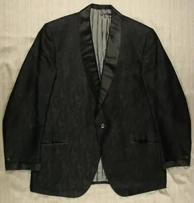 60s VTG Shawl Collar Lord West Tuxedo Jacket Black Brocade 40 • $63.15