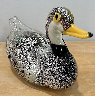 Vintage Finely Crafted Formia Murano Italian Large Silver Flecked Art Glass Duck • $250