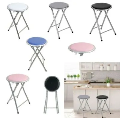 £13.49 • Buy Folding Round Stool Metal Frame Portable Padded Seat Freestanding Home Office 