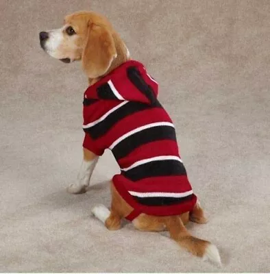 Zack And Zoey Striped Knit Hooded Sweater Red Dog Sweater Hoodie Small Pet • $19.67