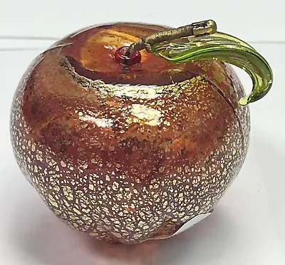 Vintage Murano Vetro Artistico Glass Apple Brown W/ Gold Leaf Foil 2.25  • $30
